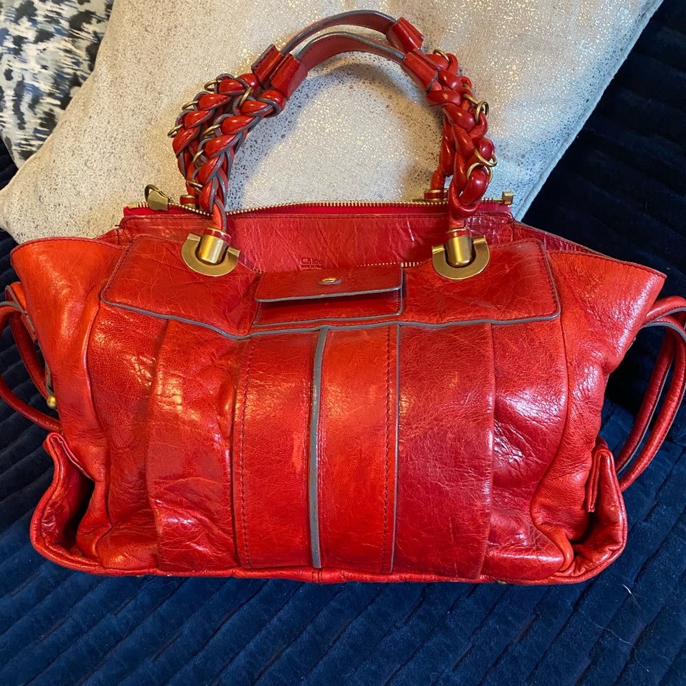 Red Chloe handbag. Real leather with strap.